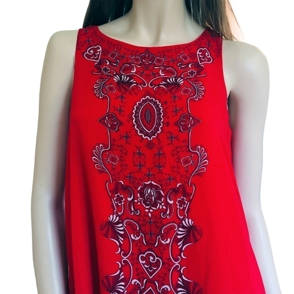 MAX Studio Asymmetrical Handkerchief Hanky Hem Red Graphic Print Butterflies - Picture 2 of 12